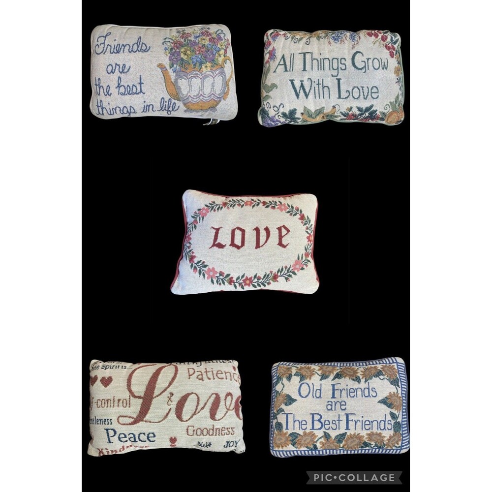 Vtg Needlepoint Throw Pillows Lot Of 5